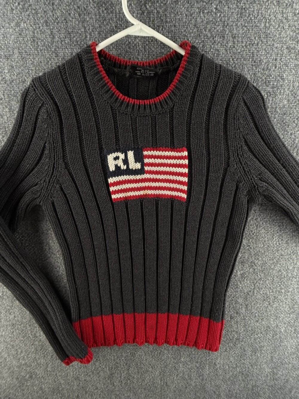 Polo Jeans Ralph Lauren Knit Flag Sweater Blue Red Large Cotton Pullover Crew
